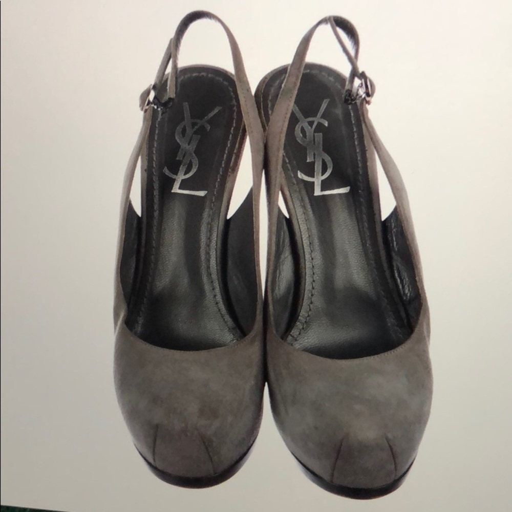 Yves Saint Lauren Suede Round-Toe Slingback Pumps